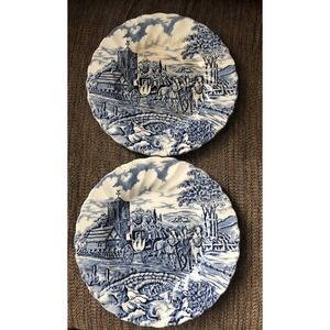 2 Vintage Myott Royal Mail Blue Staffordshire Salad Plates 7" Read
